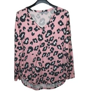 White Birch Womens Size M Pullover Sweater Top Pink Animal Print Ruching Buttons